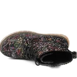 Vibrant Lace Up Ankle Boots With Inside Zip - Black Multi