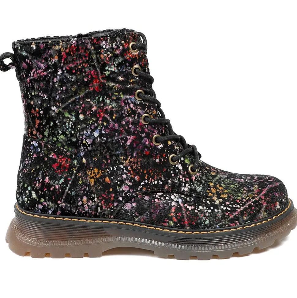 Vibrant Lace Up Ankle Boots With Inside Zip - Black Multi