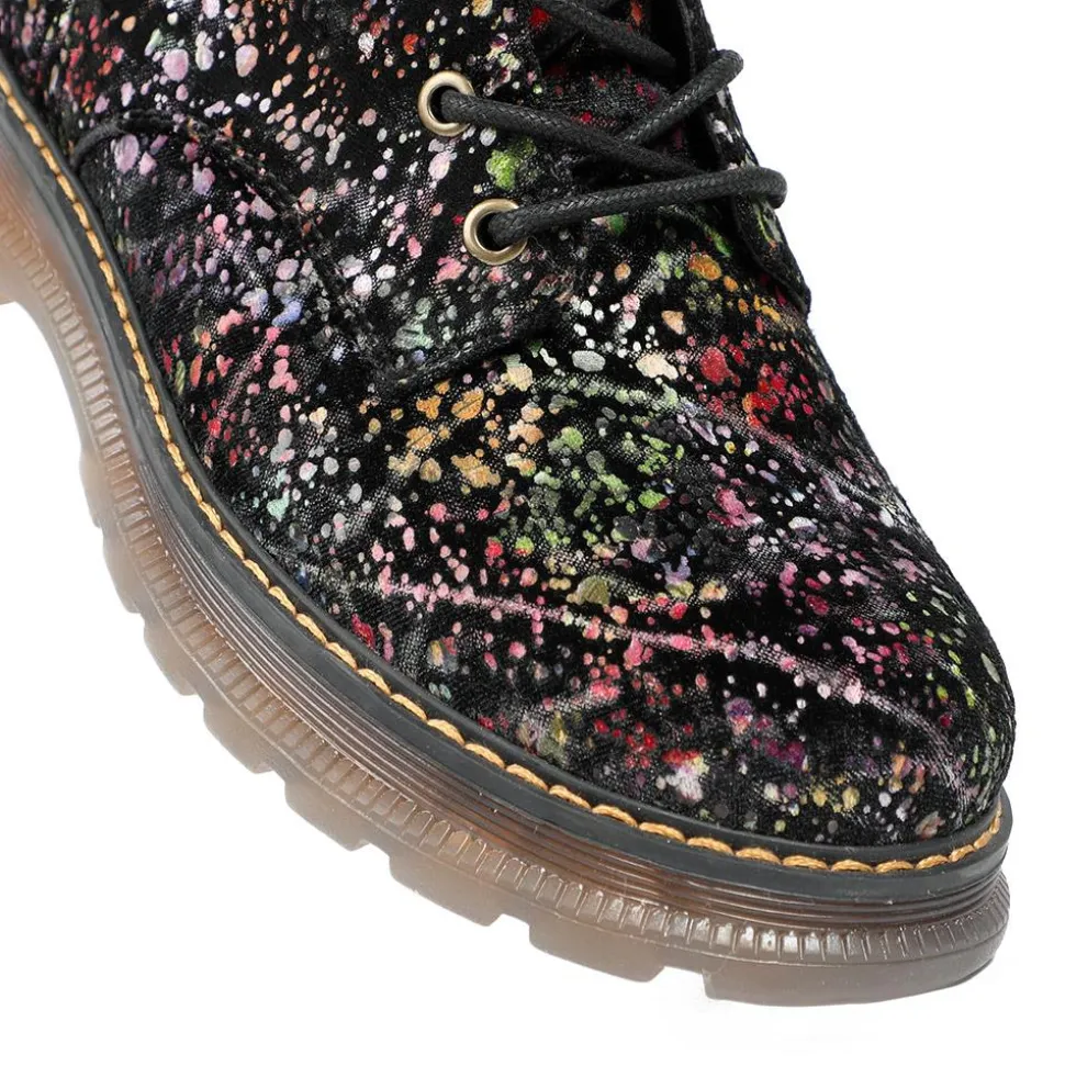 Vibrant Lace Up Ankle Boots With Inside Zip - Black Multi