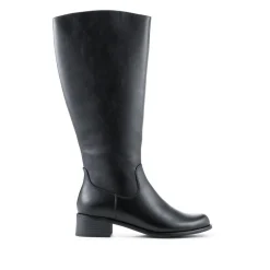 Warm Block Heel Long Boots - Black