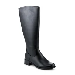 Warm Block Heel Long Boots - Black