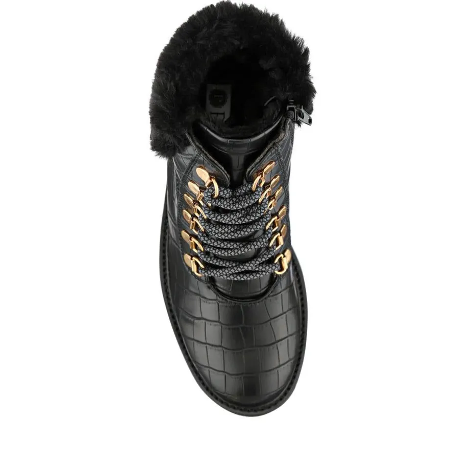 Warm Dual-Fasten Ankle Boots - Black Croc