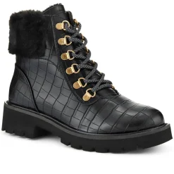 Warm Dual-Fasten Ankle Boots - Black Croc