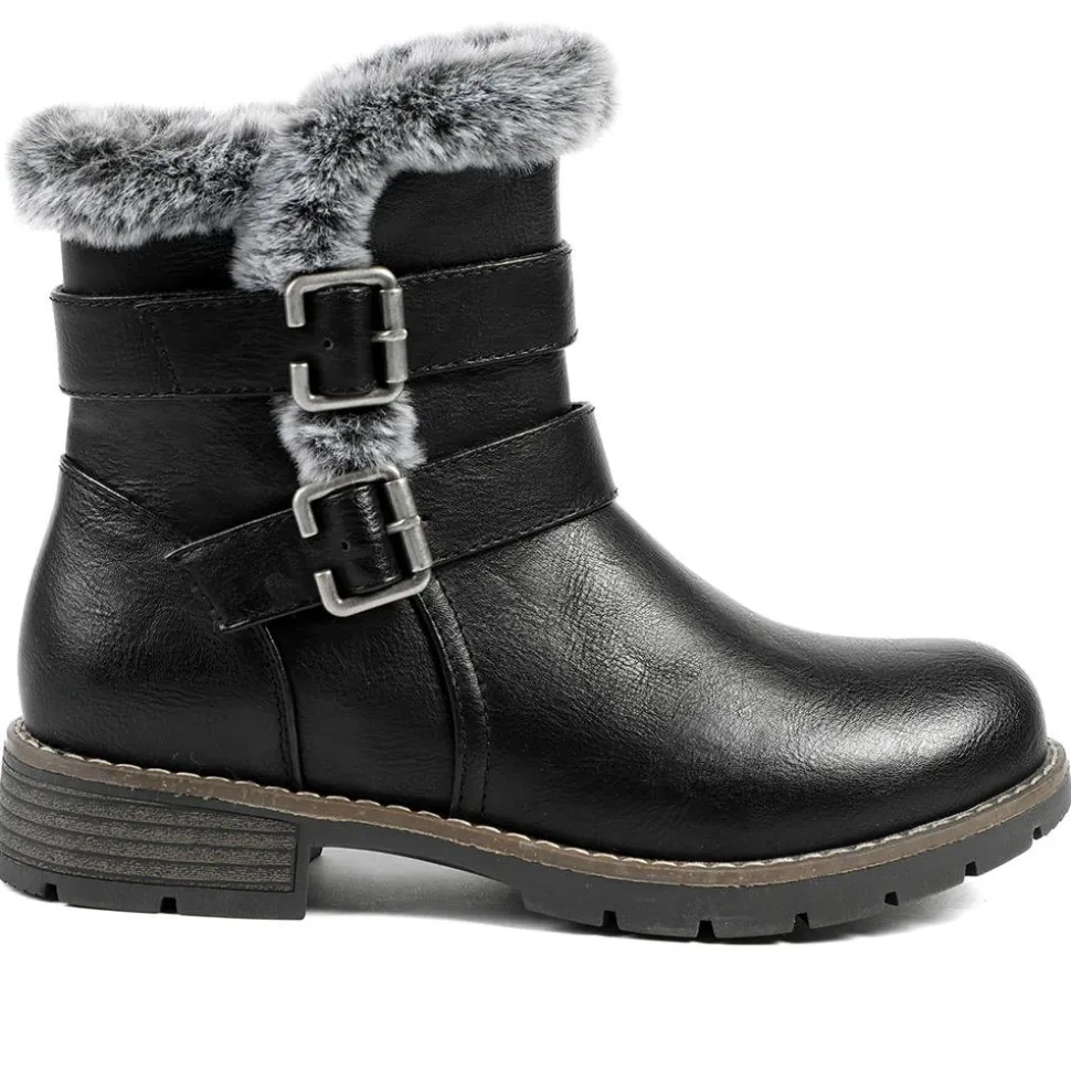 Warm Faux Fur Lined Ankle Boots - Black