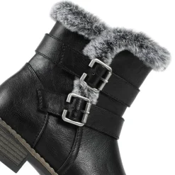 Warm Faux Fur Lined Ankle Boots - Black