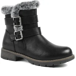 Warm Faux Fur Lined Ankle Boots - Black