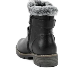 Warm Faux Fur Lined Ankle Boots - Black