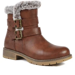 Warm Faux Fur Lined Ankle Boots - Brown