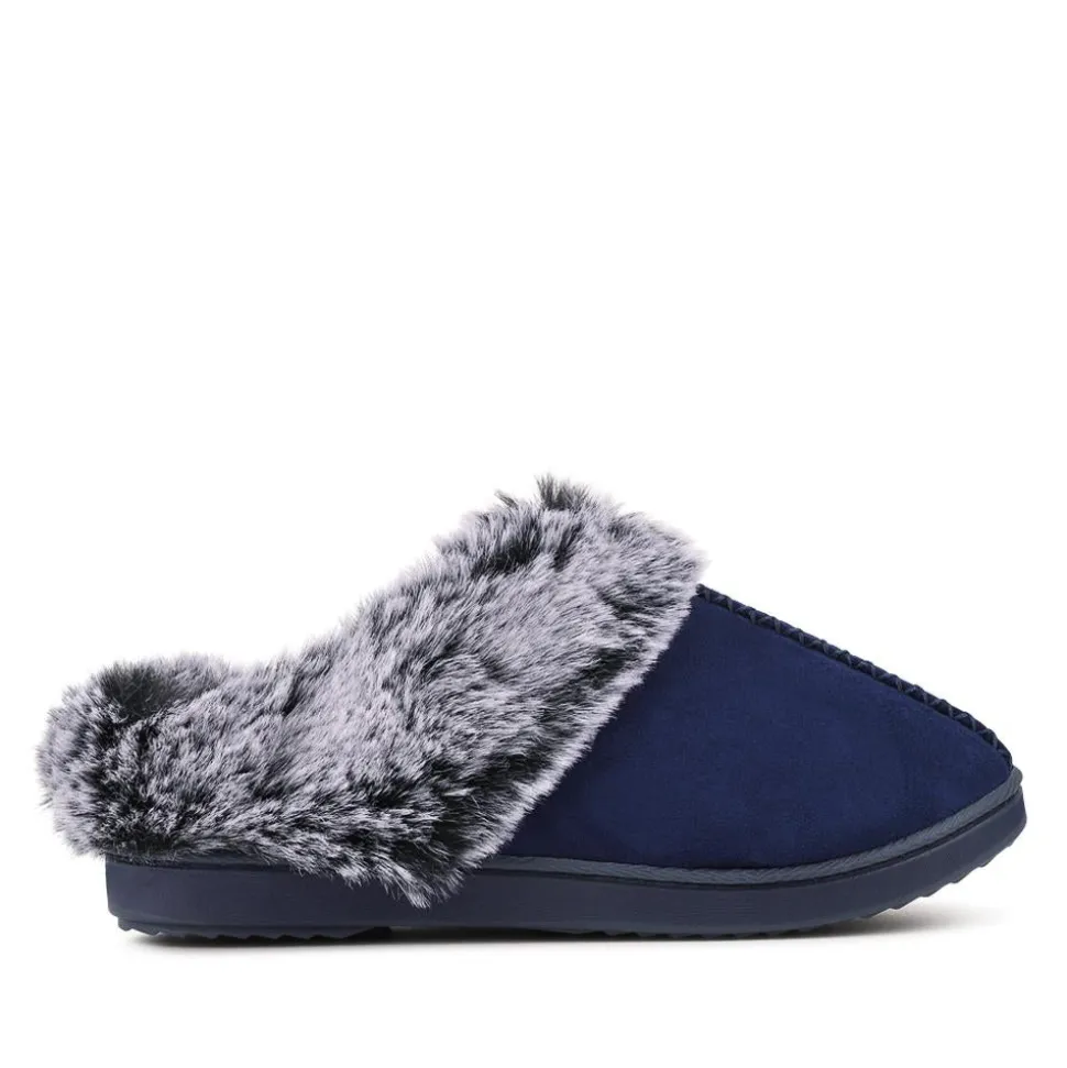 Warm Lined Cushioning Luxury Fur Slippers - Navy