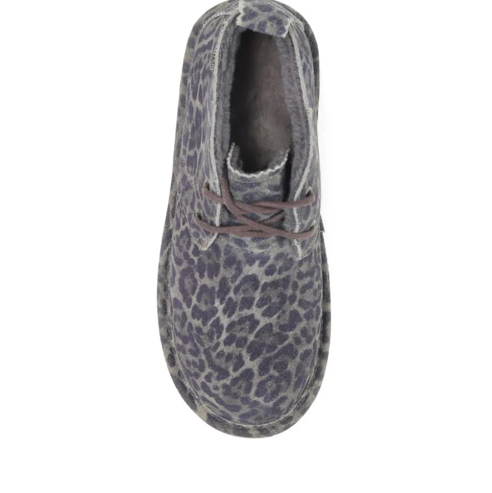 Warm-Lined Lace-Up Boots - Grey Leopard