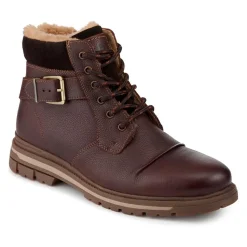 Warm Lined Leather Lace Up Boots - Brown