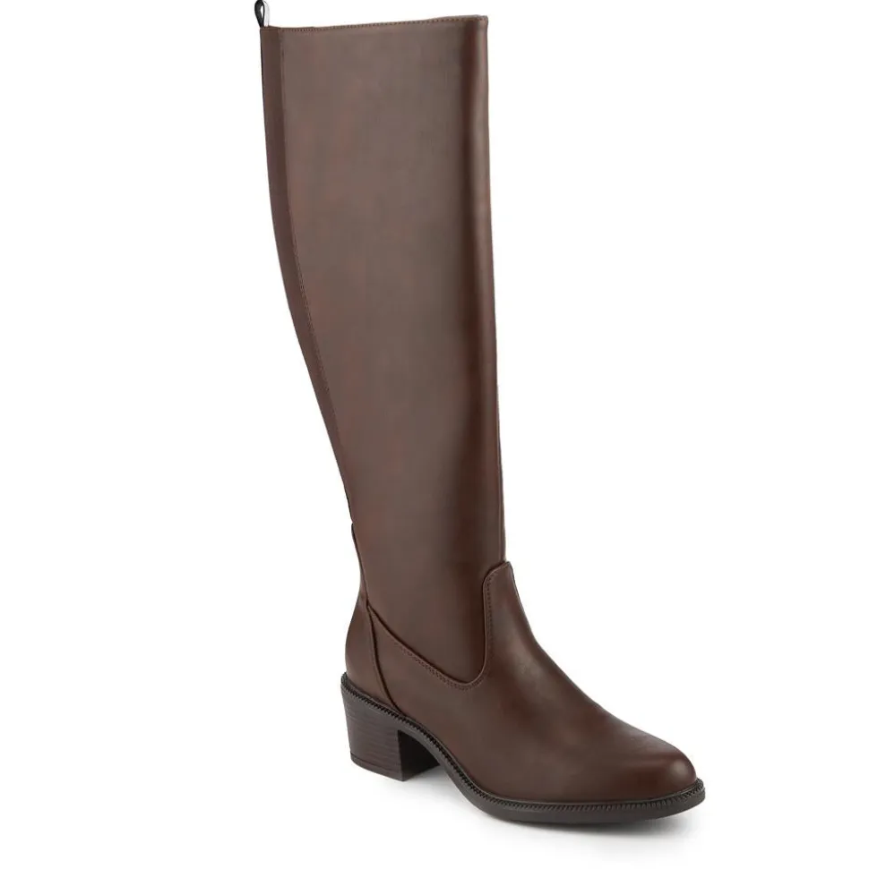 Warm Lined Long Boots With Stretch Calf Fitting - Brown