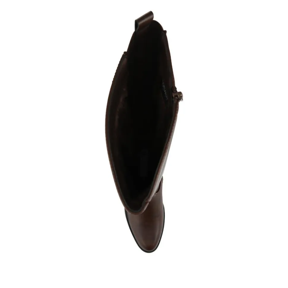 Warm Lined Long Boots With Stretch Calf Fitting - Brown
