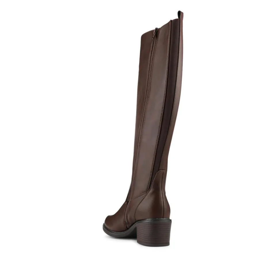 Warm Lined Long Boots With Stretch Calf Fitting - Brown