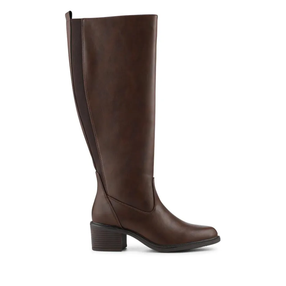 Warm Lined Long Boots With Stretch Calf Fitting - Brown