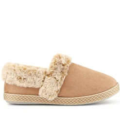 Warm-Lined Memory Foam Slippers - Taupe