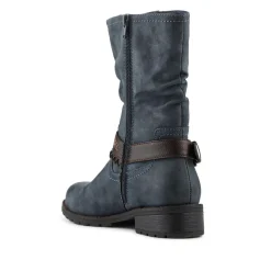 Warm Lined Strapped Upper Calf Length Boots - Denim