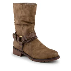 Warm Lined Strapped Upper Calf Length Boots - Taupe