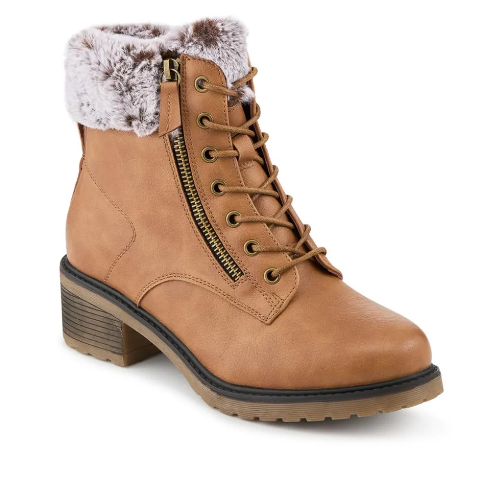 Warm Lined Zip Up Casual Boots - Tan