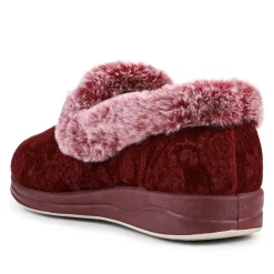 Warm Memory Foam Velour Slippers - Burgundy
