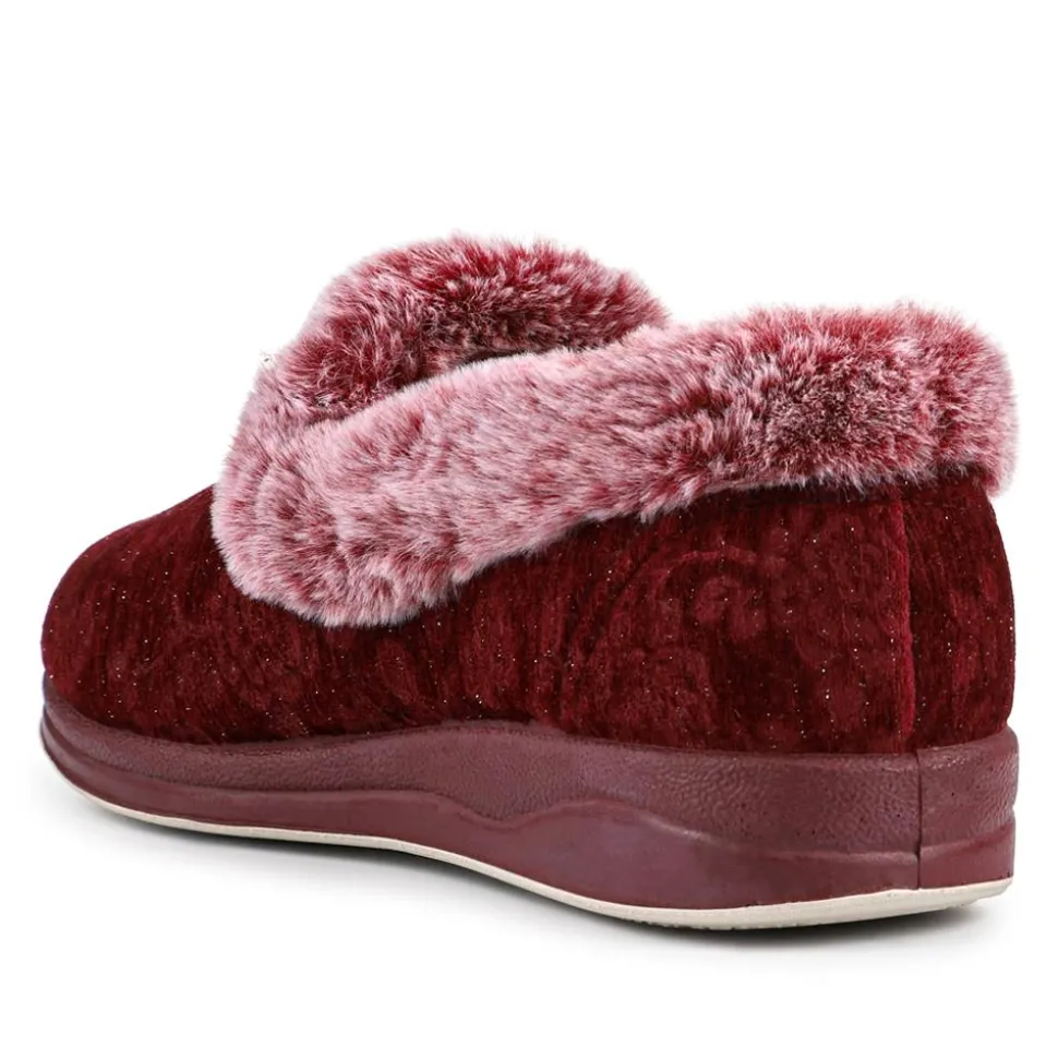 Warm Memory Foam Velour Slippers - Burgundy