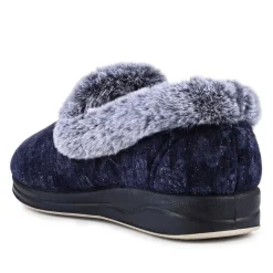 Warm Memory Foam Velour Slippers - Navy