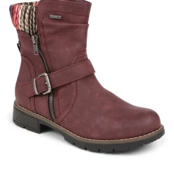 Water-Resistant Biker Boots - Burgundy