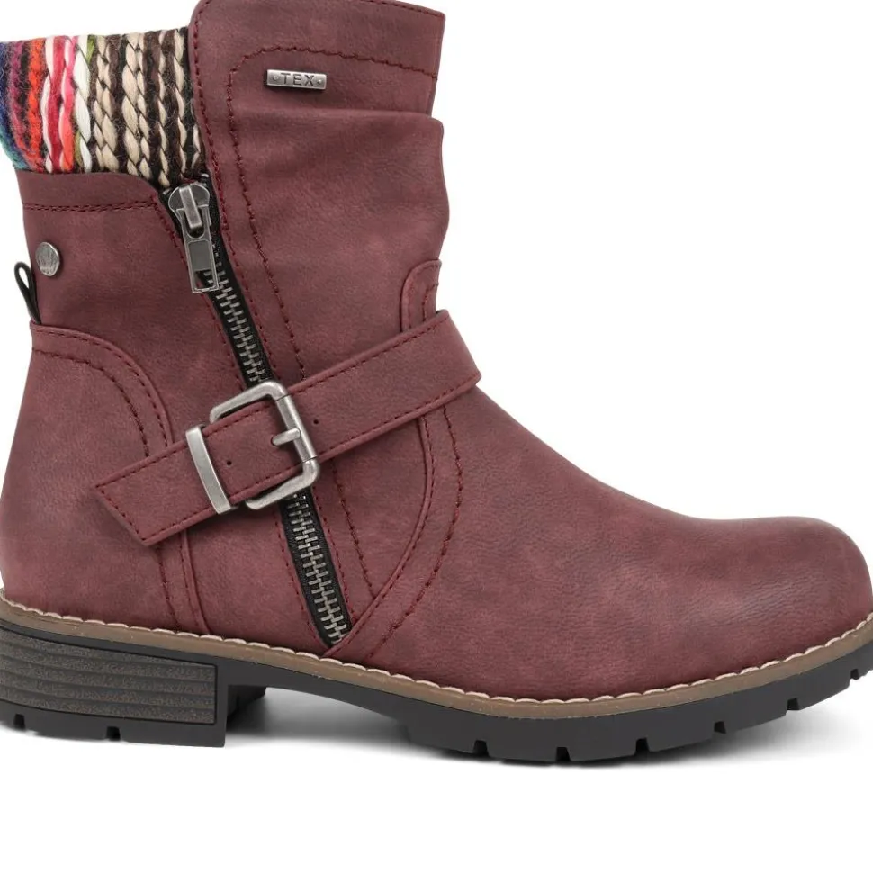Water-Resistant Biker Boots - Burgundy