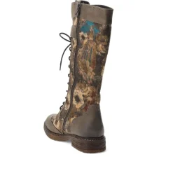 Water-Resistant Lace-Up Long Boots - Floral