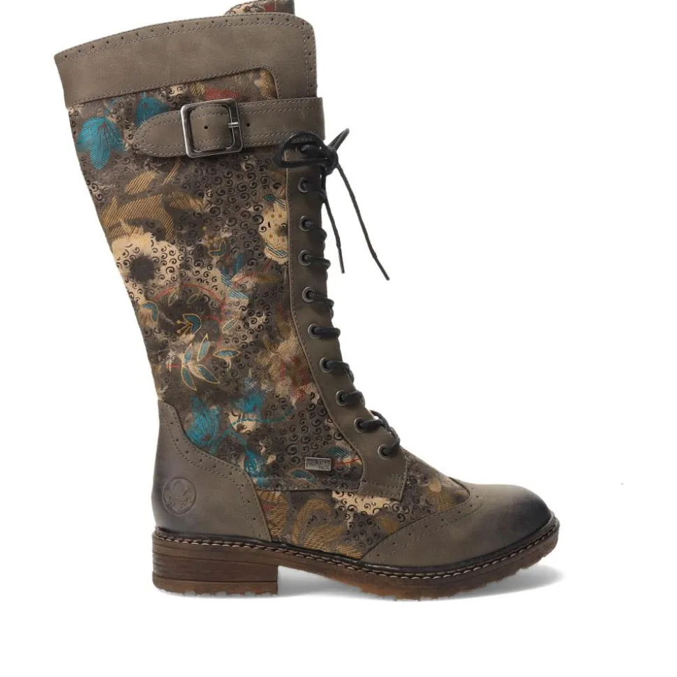 Water-Resistant Lace-Up Long Boots - Floral