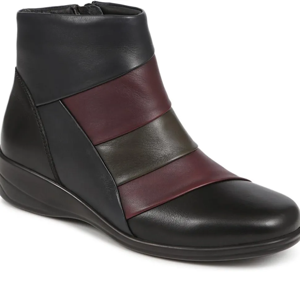 Wedged-Heel Ankle Boots - Black Multi
