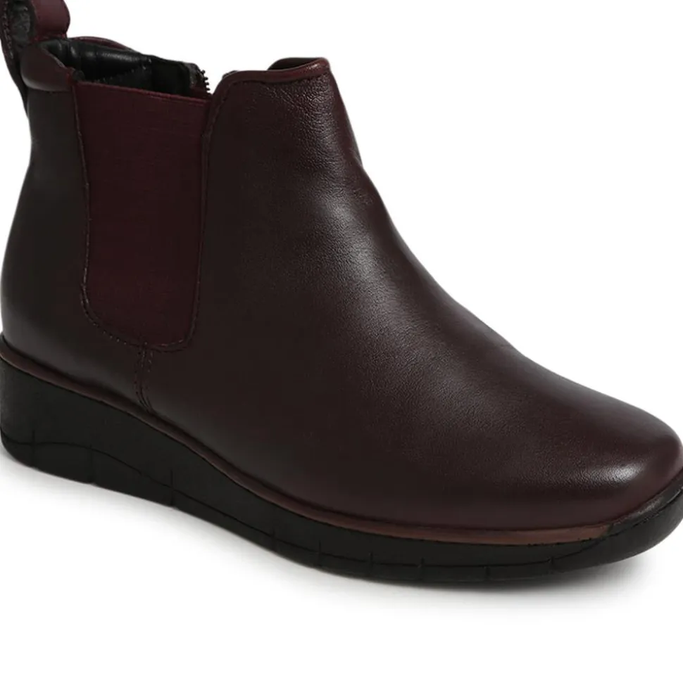 Wedge Heel Ankle Boots - Burgundy