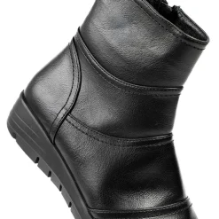Wedge Heel Casual Zip Up Ankle Boots - Black
