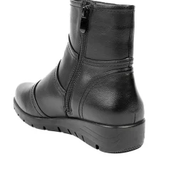 Wedge Heel Casual Zip Up Ankle Boots - Black