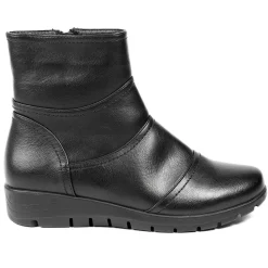 Wedge Heel Casual Zip Up Ankle Boots - Black