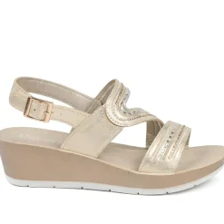 Wedge Heeled Buckle Fasten Sandals - Gold
