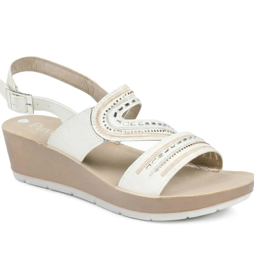 Wedge Heeled Buckle Fasten Sandals - White