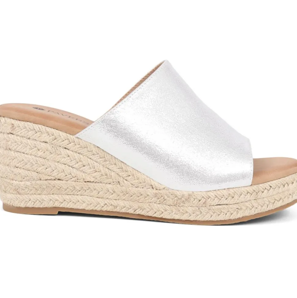 Wedge Heeled Mule Espadrilles - Silver Shimmer