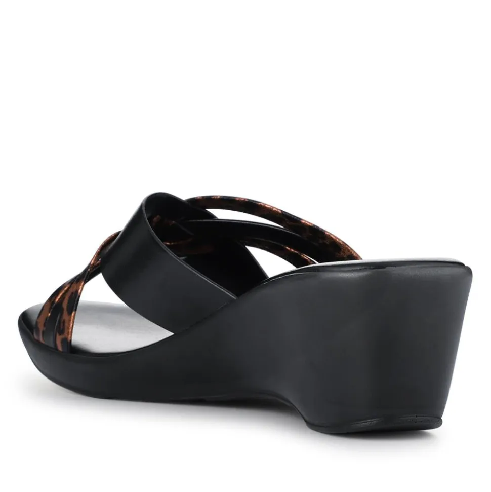 Wedge-Heeled Mules - Black Leopard