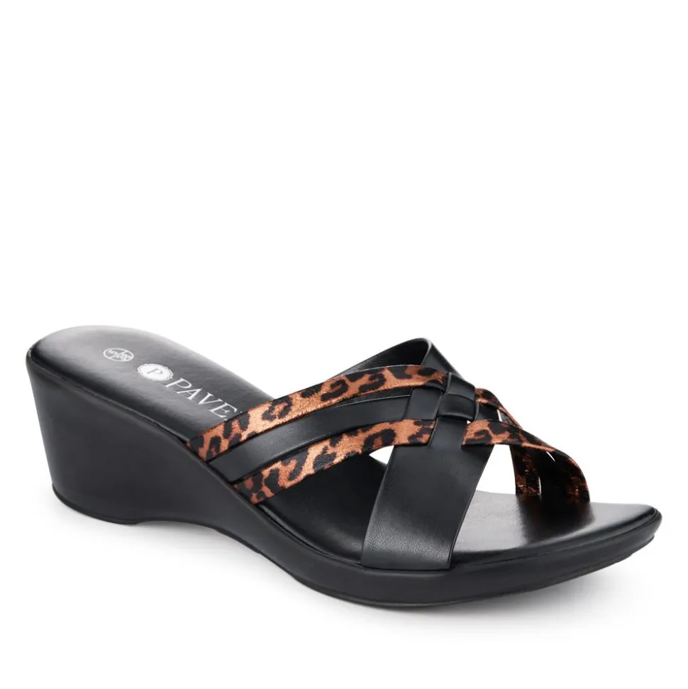 Wedge-Heeled Mules - Black Leopard