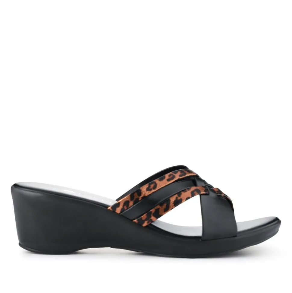 Wedge-Heeled Mules - Black Leopard
