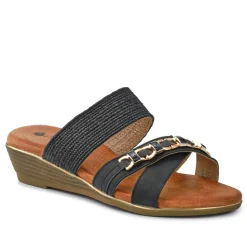 Wedge-Heeled Slip-On Mules - Black