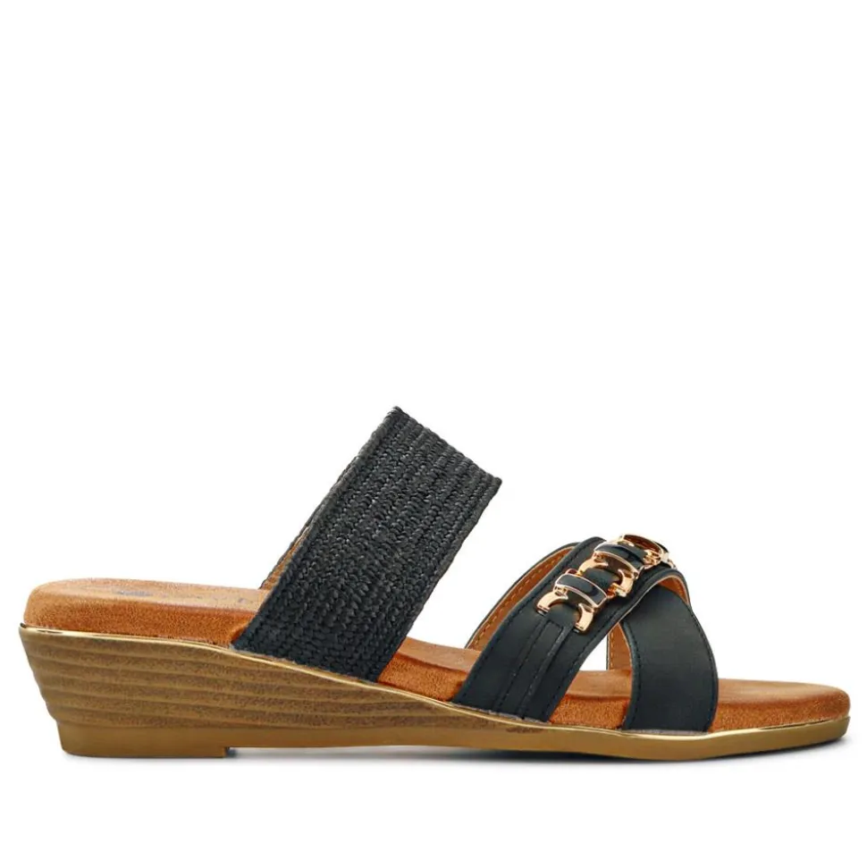 Wedge-Heeled Slip-On Mules - Black