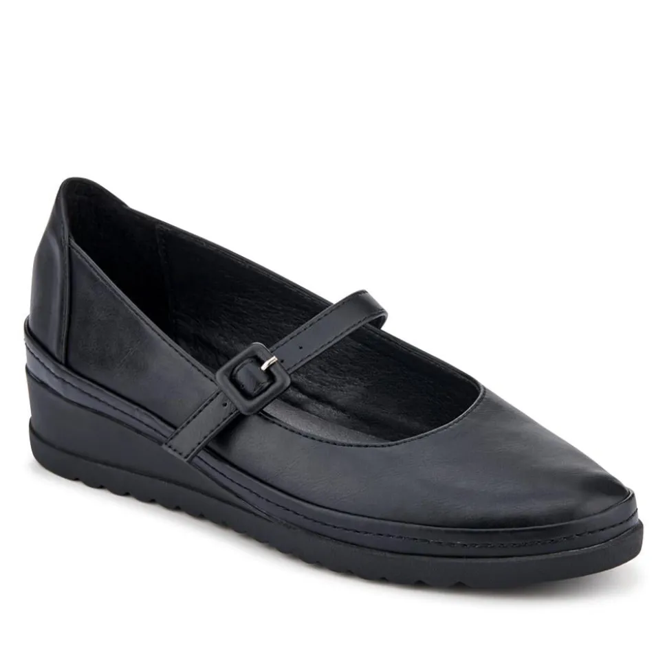 Wedge-Heeled Smart Mary Janes - Black