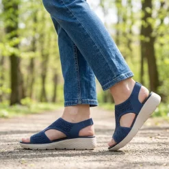 Wedge Heel Elasticated Fit Sandals - Navy