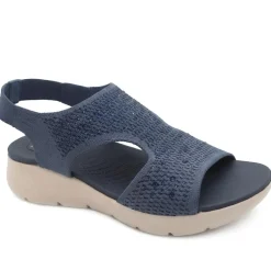 Wedge Heel Elasticated Fit Sandals - Navy