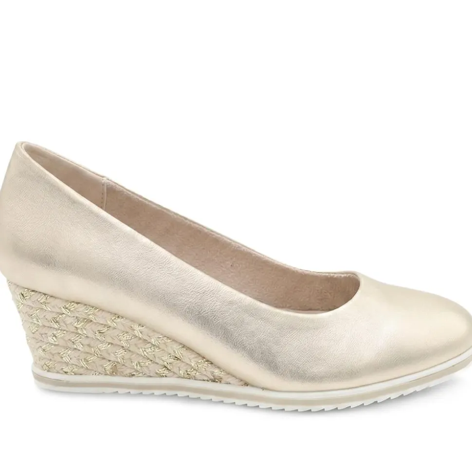 Wedge Heel Espadrille Trim Pumps - Gold