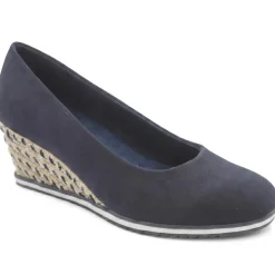 Wedge Heel Espadrille Trim Pumps - Navy