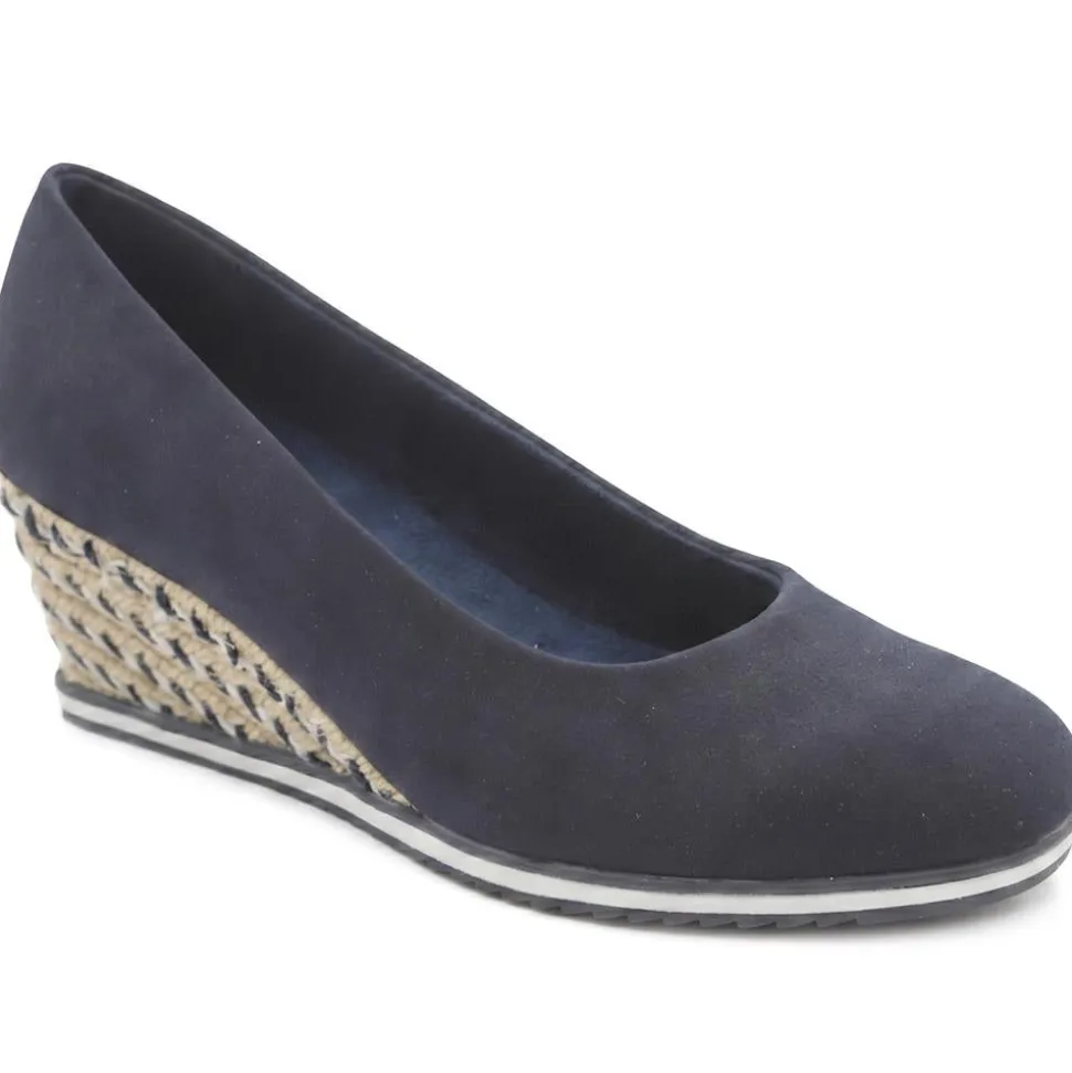 Wedge Heel Espadrille Trim Pumps - Navy