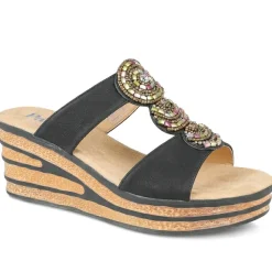 Wedge Heel Jewelled Sandals - Black